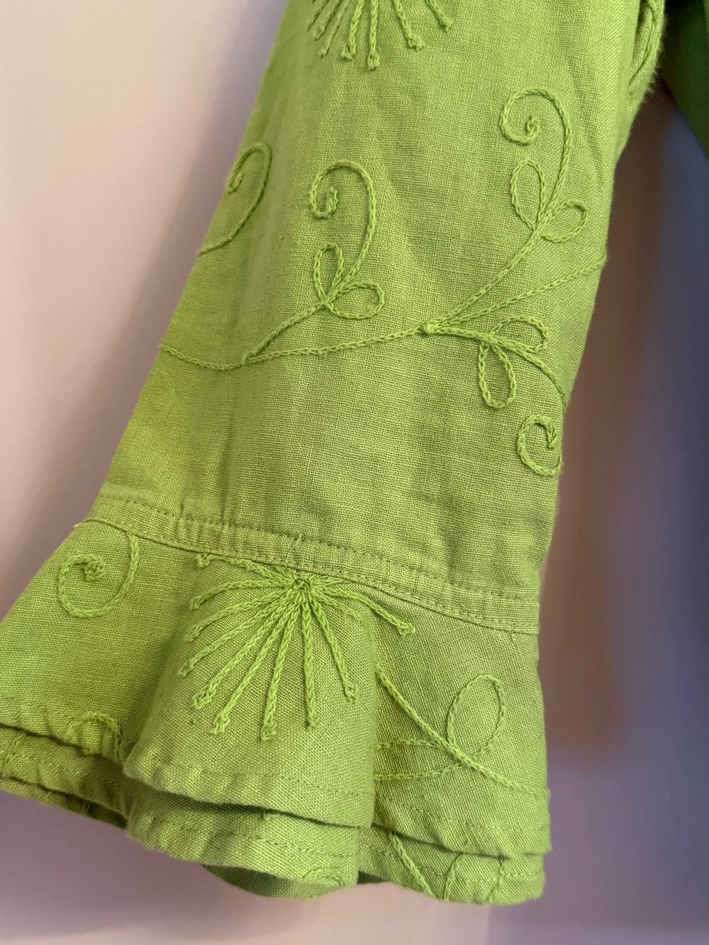 Fairy Green Linen blend Ruffled Jacket Top - Picture 4 of 6